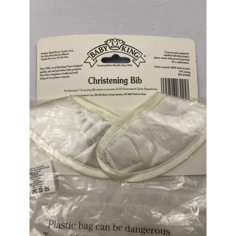Baby King Christening Bib White Satin Waterproof Embroidered Baptism BK3025